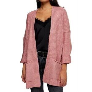 Topshop Oversized Slouchy Ribbed Mauve Pink Open Cardigan Size 4-6